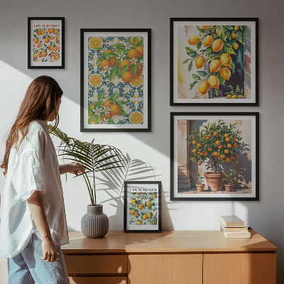 Modernes wandbilder-set Zitrusfrüchte, Blumen, Vintage