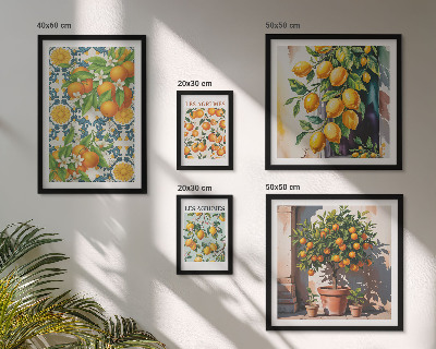Modernes wandbilder-set Zitrusfrüchte, Blumen, Vintage