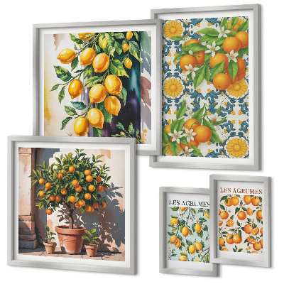 Modernes wandbilder-set Zitrusfrüchte, Blumen, Vintage