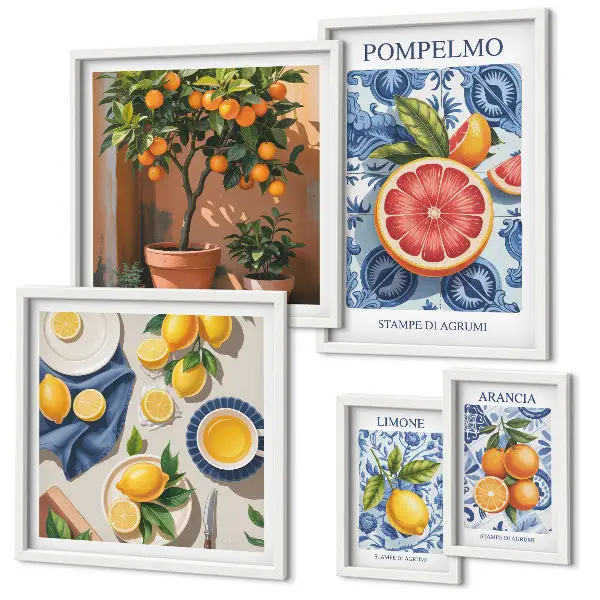 Bildergalerie-Set für die Wand mit Zitrusmotiven im Vintage-Stil