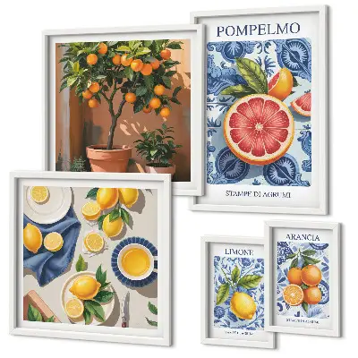 Bildergalerie-Set für die Wand mit Zitrusmotiven im Vintage-Stil