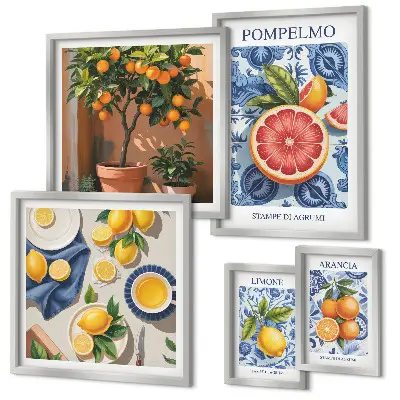 Bildergalerie-Set für die Wand mit Zitrusmotiven im Vintage-Stil