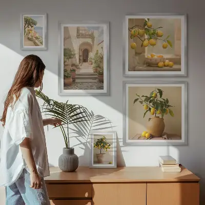 Modernes Wandbilderset mit stilvollen Zitrusdekorationen