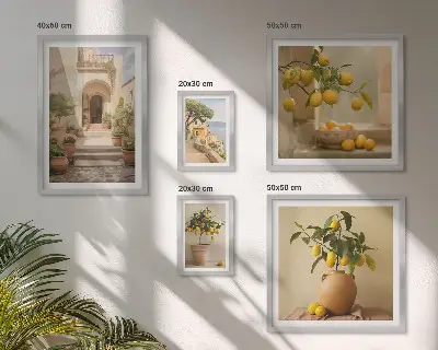 Modernes Wandbilderset mit stilvollen Zitrusdekorationen