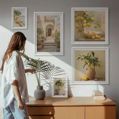 Modernes Wandbilderset mit stilvollen Zitrusdekorationen