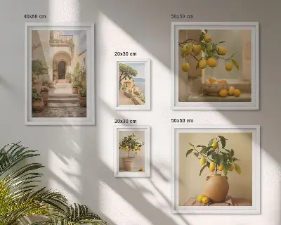 Modernes Wandbilderset mit stilvollen Zitrusdekorationen