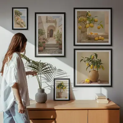 Modernes Wandbilderset mit stilvollen Zitrusdekorationen