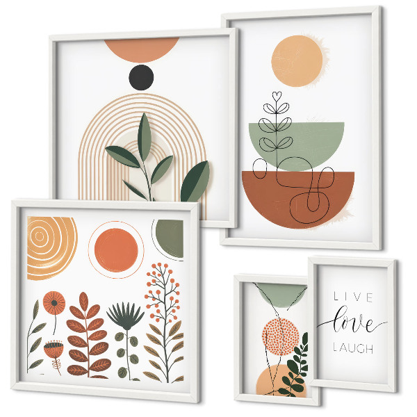 Bildergalerie-set für die wand Stilvolle Pflanzen- und geometrische Grafiken