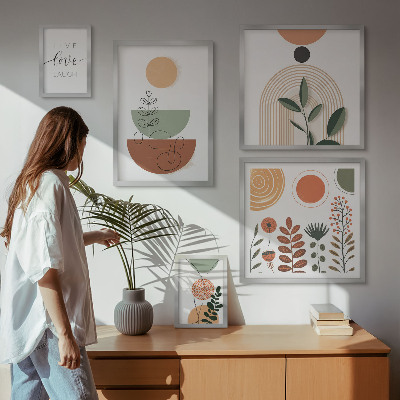 Bildergalerie-set für die wand Stilvolle Pflanzen- und geometrische Grafiken