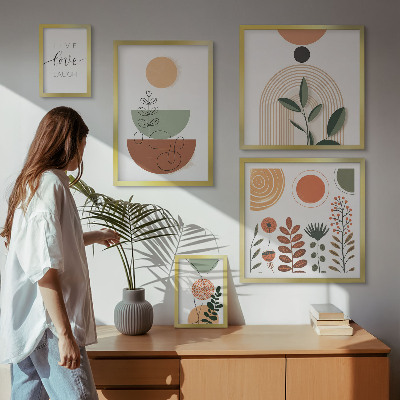 Bildergalerie-set für die wand Stilvolle Pflanzen- und geometrische Grafiken
