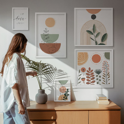 Bildergalerie-set für die wand Stilvolle Pflanzen- und geometrische Grafiken