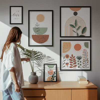 Bildergalerie-set für die wand Stilvolle Pflanzen- und geometrische Grafiken