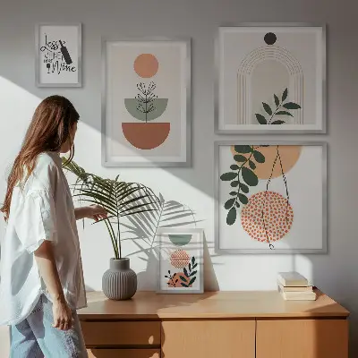 Modernes Wandbilder-Set mit stilvollen Pflanzendekorationen