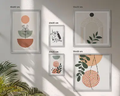 Modernes Wandbilder-Set mit stilvollen Pflanzendekorationen