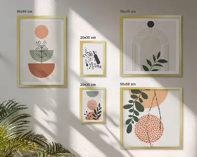 Modernes Wandbilder-Set mit stilvollen Pflanzendekorationen