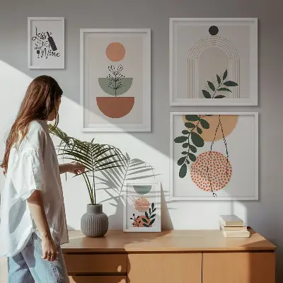 Modernes Wandbilder-Set mit stilvollen Pflanzendekorationen
