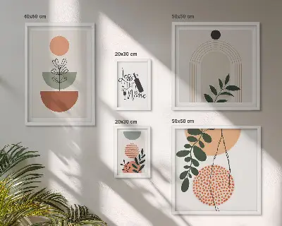 Modernes Wandbilder-Set mit stilvollen Pflanzendekorationen