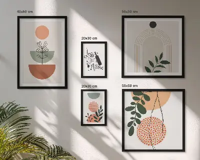 Modernes Wandbilder-Set mit stilvollen Pflanzendekorationen