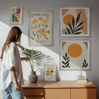 Modernes wandbilder-set Abstrakte Blumen im Boho-Stil