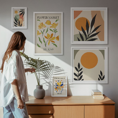 Modernes wandbilder-set Abstrakte Blumen im Boho-Stil