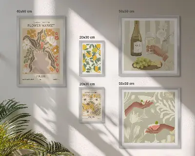 Bilderset fürs Sofa mit Blumen und Früchten im Vintage-Stil