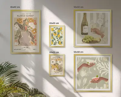 Bilderset fürs Sofa mit Blumen und Früchten im Vintage-Stil