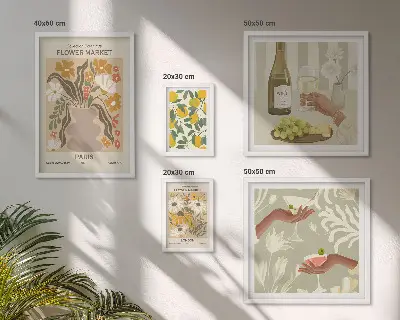 Bilderset fürs Sofa mit Blumen und Früchten im Vintage-Stil