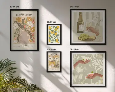 Bilderset fürs Sofa mit Blumen und Früchten im Vintage-Stil