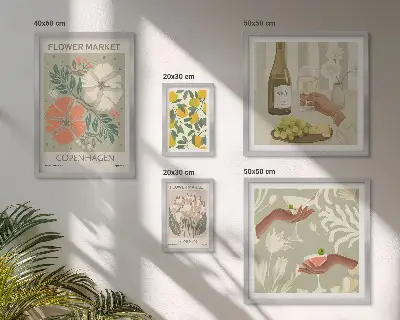 Modernes Wandbild-Set mit Blumen und Früchten im Vintage-Stil