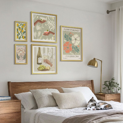 Modernes wandbilder-set Blumen und Früchte im Vintage-Stil