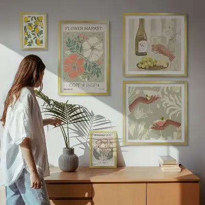 Modernes Wandbild-Set mit Blumen und Früchten im Vintage-Stil