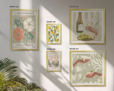 Modernes Wandbild-Set mit Blumen und Früchten im Vintage-Stil