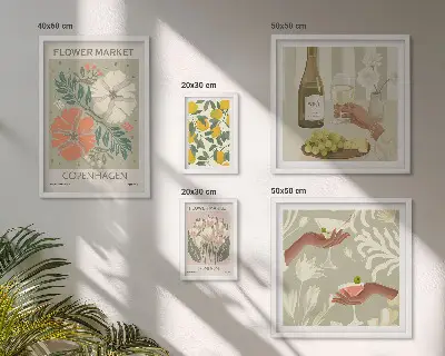 Modernes Wandbild-Set mit Blumen und Früchten im Vintage-Stil