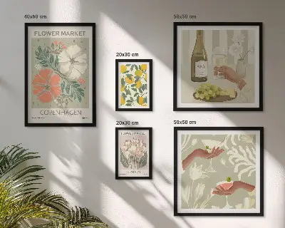 Modernes Wandbild-Set mit Blumen und Früchten im Vintage-Stil