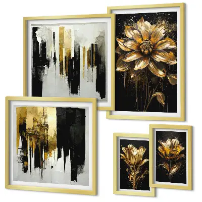 Modernes Wandbilder-Set mit floralen Motiven in eleganter, moderner Optik