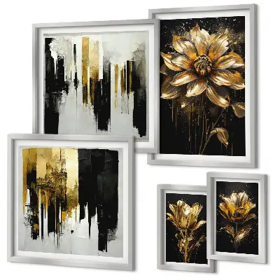 Modernes Wandbilder-Set mit floralen Motiven in eleganter, moderner Optik