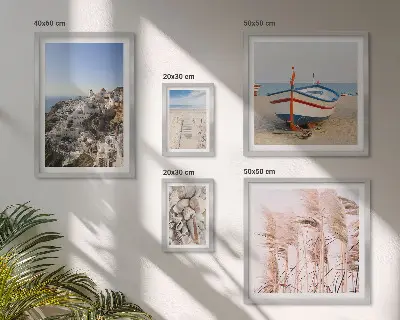 Bildergalerie-Set für die Wand mit Motiven von Landschaften, Stränden und weißen Gebäuden