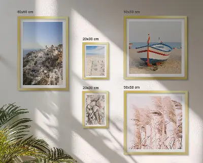 Bildergalerie-Set für die Wand mit Motiven von Landschaften, Stränden und weißen Gebäuden