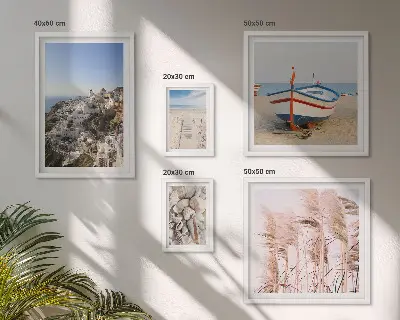 Bildergalerie-Set für die Wand mit Motiven von Landschaften, Stränden und weißen Gebäuden