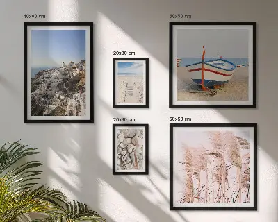 Bildergalerie-Set für die Wand mit Motiven von Landschaften, Stränden und weißen Gebäuden