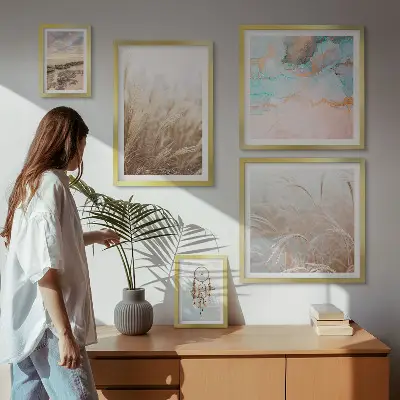 Modernes Wandbilder-Set mit natürlichen Boho-Ethno-Landschaften