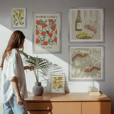 Bildergalerien-Set für die Wand Vintage-Optik mit Obst- und Blumenmarkt-Motiven