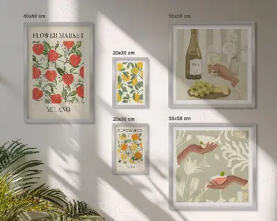 Bildergalerien-Set für die Wand Vintage-Optik mit Obst- und Blumenmarkt-Motiven