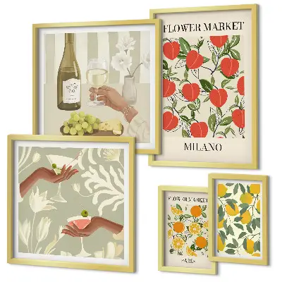Bildergalerien-Set für die Wand Vintage-Optik mit Obst- und Blumenmarkt-Motiven