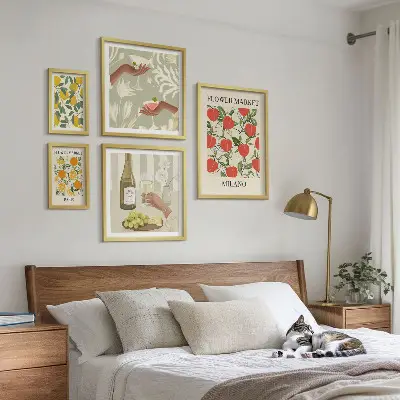 Bildergalerien-Set für die Wand Vintage-Optik mit Obst- und Blumenmarkt-Motiven