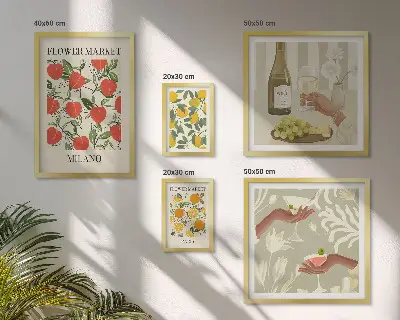 Bildergalerien-Set für die Wand Vintage-Optik mit Obst- und Blumenmarkt-Motiven