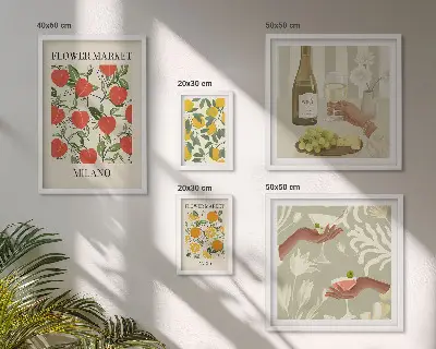 Bildergalerien-Set für die Wand Vintage-Optik mit Obst- und Blumenmarkt-Motiven