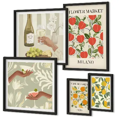 Bildergalerien-Set für die Wand Vintage-Optik mit Obst- und Blumenmarkt-Motiven