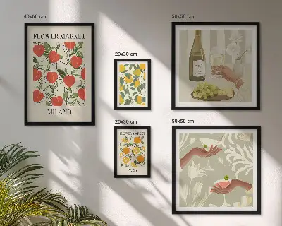 Bildergalerien-Set für die Wand Vintage-Optik mit Obst- und Blumenmarkt-Motiven