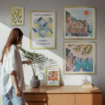 Bilderset für das Sofa mit Vintage-Fruchtlandschaften